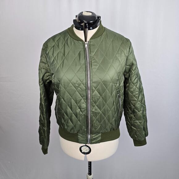 Eilly Bazar Quilted Bomber Jacket Women's L Green Zip Up NWOT - Picture 16 of 16